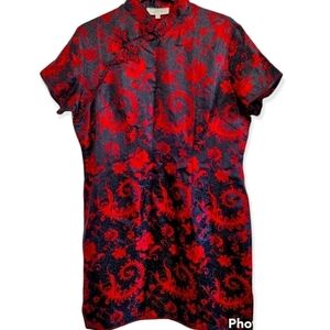 Cheongsam Qipau / dress satin rayon black and red